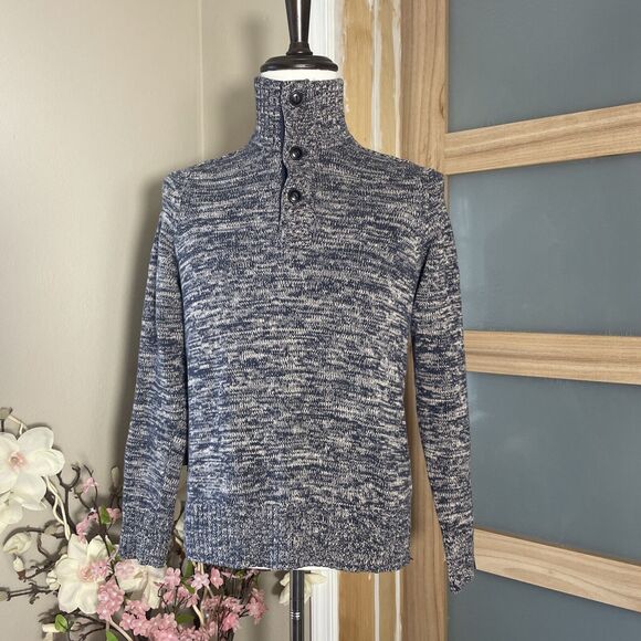 H&M LOGG Mens Pullover Sweater Multicolor Space Dye Long Sleeve Button Neck S - Picture 1 of 7